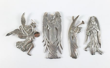 Lot of 4 Sterling Silver Hand & Hammer Silversmith's Christmas Ornaments