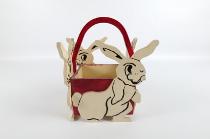 Vintage Handmade Folk Art Wooden Easter Basket