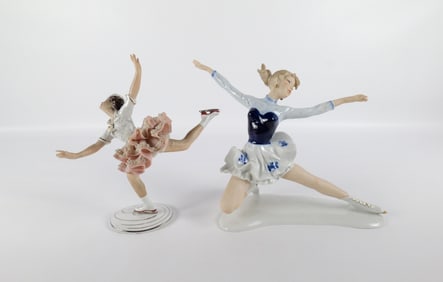Lot of 2 German Porcelain Ice Skater Figurines