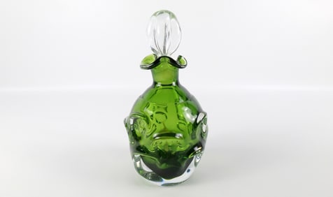 Green Art Glass Decanter with Stopper
