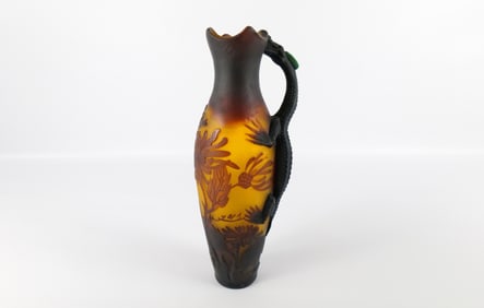 Galle Style Cameo Glass Vase with Dragon Handle