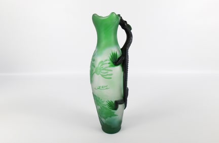Galle Style Cameo Glass Vase with Dragon Handle