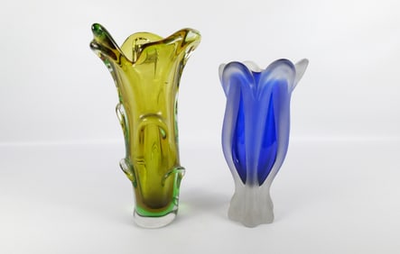 Lot of 2 Mid Century Modern Art Glass Vases