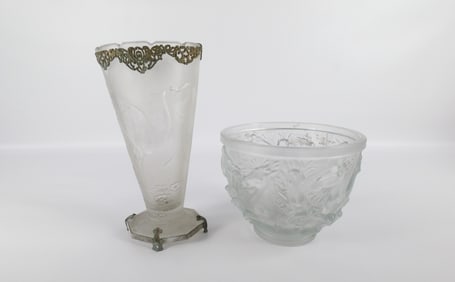 Lot of 2 Art Deco Style Frosted Glass Pieces