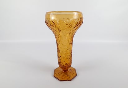 Amber Rock Crystal Depression Glass Corset Vase