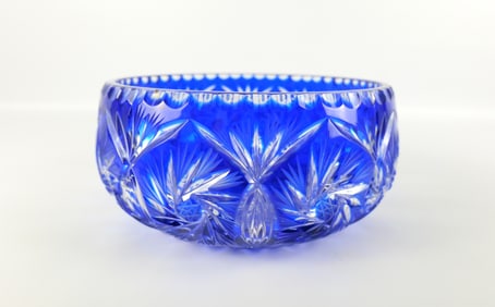 Cobalt Blue Cut to Clear Bohemian Glass Bowl