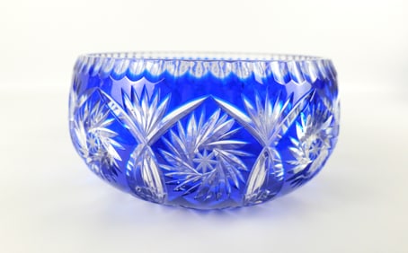 Cobalt Blue Cut to Clear Bohemian Glass Bowl
