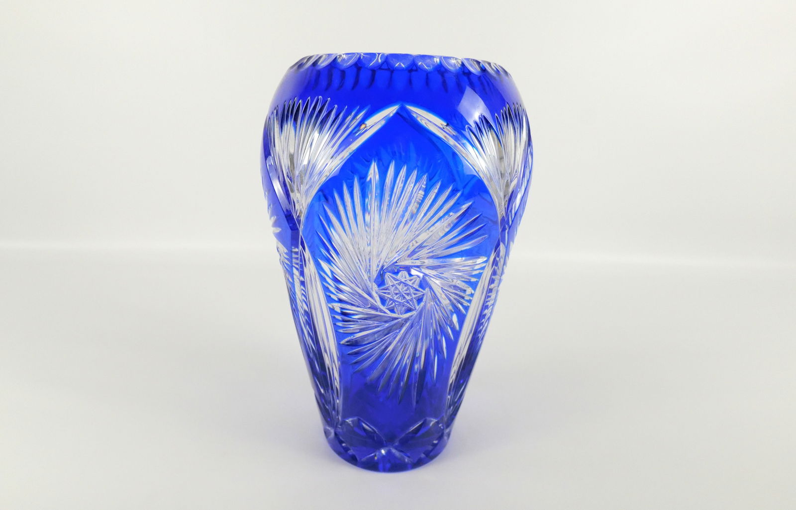 Cobalt Blue Cut to Clear Crystal Vase (1 of 6)