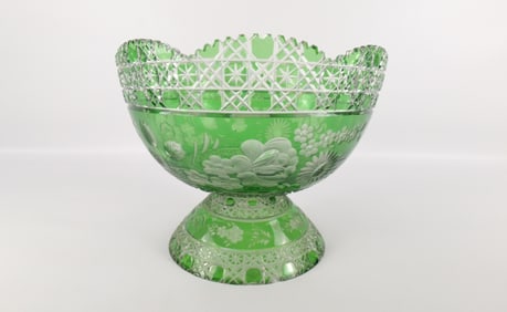 Green Cut to Clear Punch Bowl