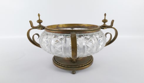 Vintage Bronze and Cut Glass Center Bowl