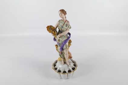 19th Century Dresden Hand Painted Figural Flower Frog