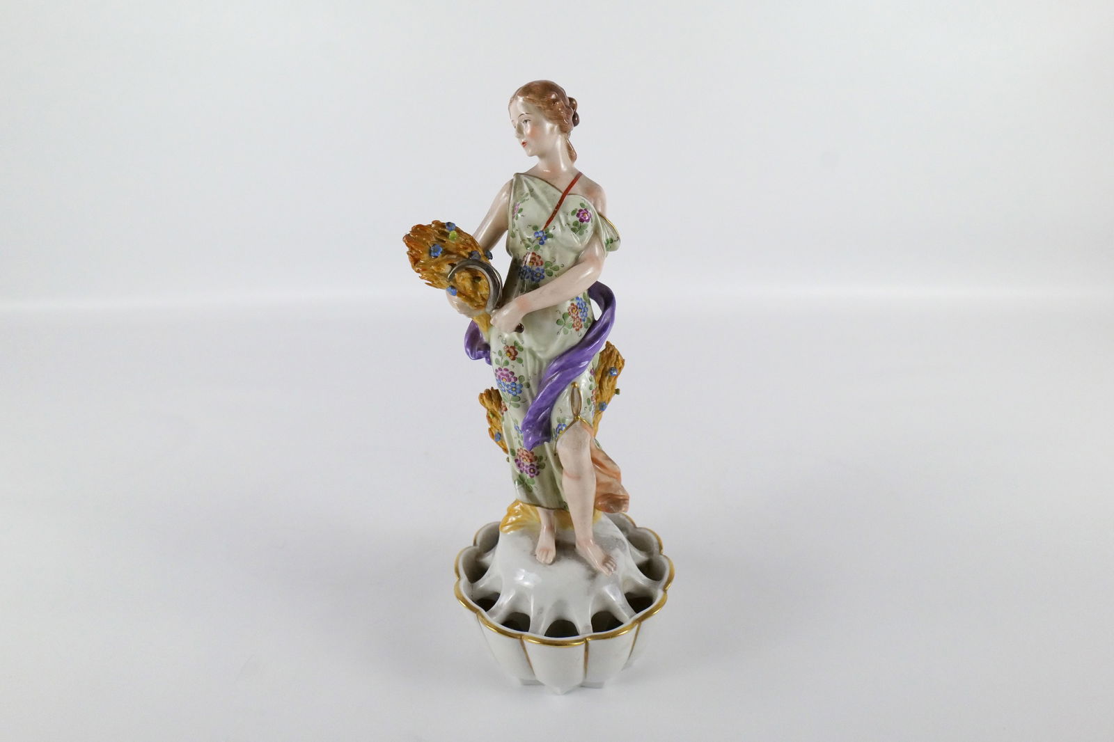 19th Century Dresden Hand Painted Figural Flower Frog (1 of 9)