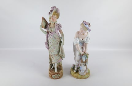Lot of 2 Antique Bisque Woman Figurines