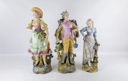 Group Lot of 3 Monumental Bisque Figurines - All AS-IS