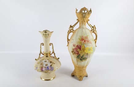 Lot of 2 Antique Royal Rudolstadt Hand Painted Porcelain Vases
