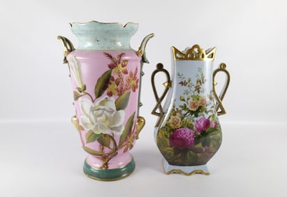 Lot of 2 19th Century AS-IS Porcelain Double Handled Vases