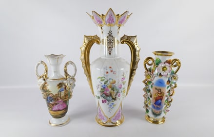 Lot of 3 Antique Double Handled Vases