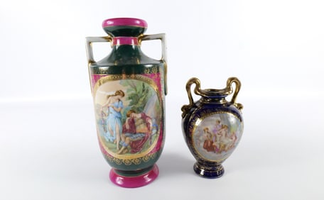 Lot of 2 Antique Royal Vienna Double Handled Vases