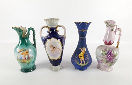 Lot of 4 Pieces of Antique Porcelain Pitchers and Vases