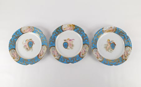 Set of 3 Serves Style Porcelain Cherub Portrait Plates