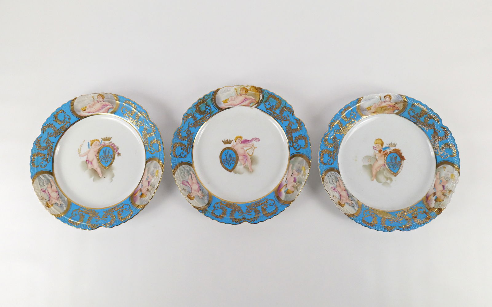 Set of 3 Serves Style Porcelain Cherub Portrait Plates (1 of 12)