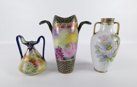 Lot of 3 Antique Nippon Porcelain Vases