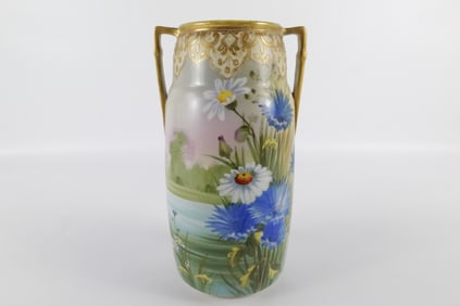 Antique Nippon Double Handled Tall Vase