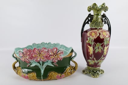 Lot of 2 Antique Majolica Pieces