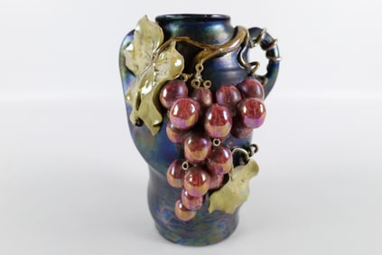 Antique Luster Vase with Applied Grapes and Leaves