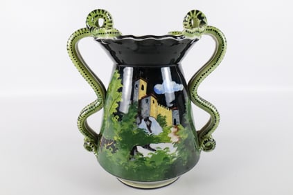 Antique Double Handled Vase with Serpent Handles