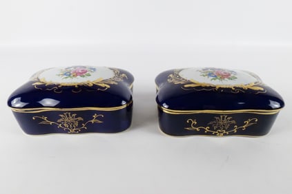 Pair of Hand painted Cobalt Blue Dresser Boxes