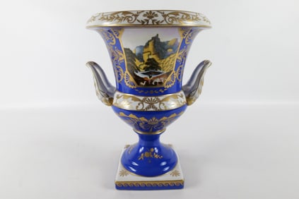 Late 20th Century Hand Painted Double Handled Urn