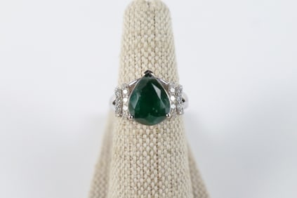 Oscar Friedman 14K White Gold Emerald and Diamond Ring