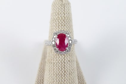 Oscar Friedman Platinum Burmese Ruby and Diamond Ring