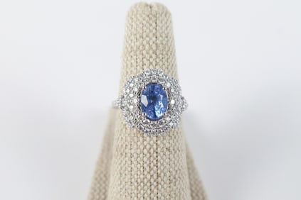 Oscar Friedman Platinum Sapphire and Diamond Ring