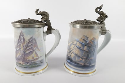 Pair of Franklin Porcelain Beer Steins