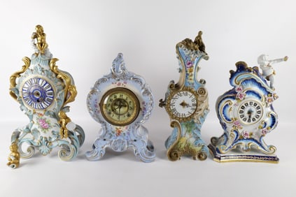 Lot of 4 Porcelain Clocks