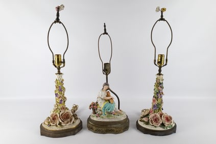 Lot of 3 Vintage Porcelain Lamps