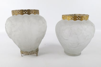 Pair of Frosted Glass Floral Vases
