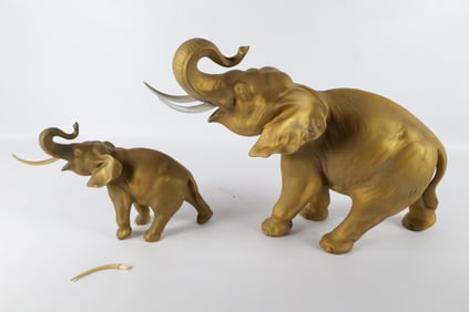 Lot of 2 Royal Dux Porcelain Elephants