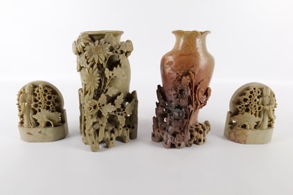 Lot of 4 Carved Soapstone Pieces