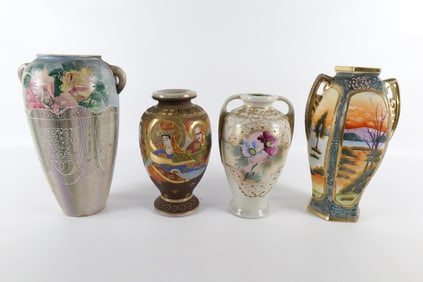 Lot of 4 Antique Hand painted Asian Vases