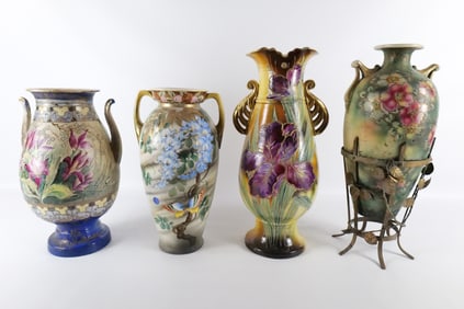 Lot of 4 Antique Double Handled Vases
