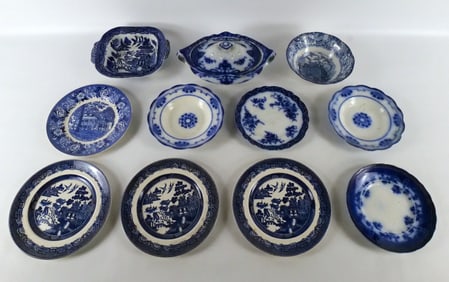 Lot of Flow Blue and Liberty Blue Dishes