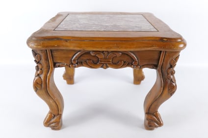 Oriental Style Wooden and Marble Plant Stand