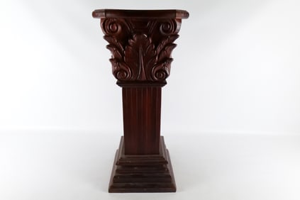 Carved Wood Marble Top Pedestal