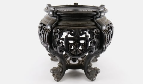 Antique Carved Wood Chinese Swivel Top Plant Stand