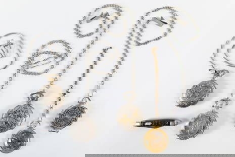Group of Modern Pocket Watches: Group of Modern Pocket Watches. The lot includes a mix of modern pocket watches and more. Featuring a 2.09'' x 1.59'' gold tone wind up "skeleton" gold tone pocket watch by Swingy in Hong Kong with Sw