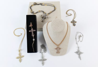 Group of Rhinestone Cross Costume Jewelry