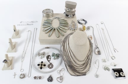 Large Group of Silver Tone Costume Jewelry